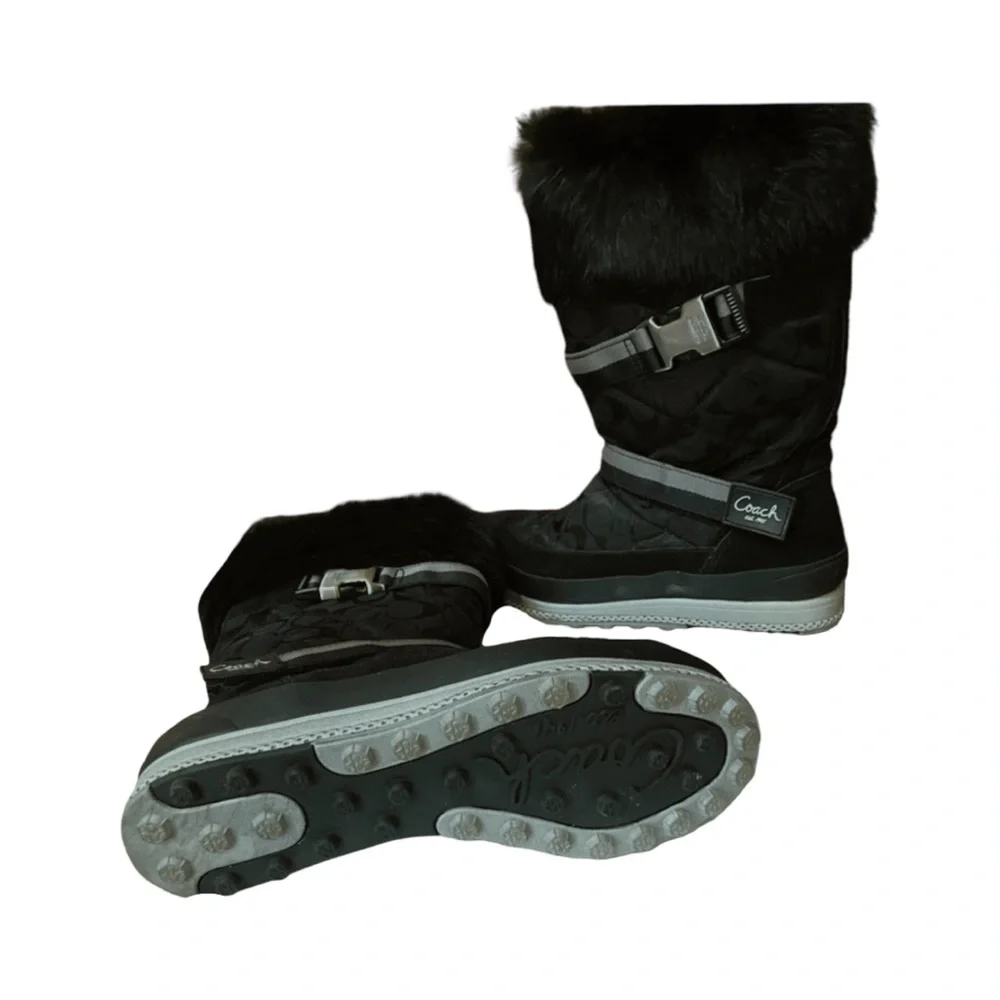Coach Mariette Rabbit Fur Suede Silver Straps & Bottom Snow Boots WMNS Sz 5 NWOB